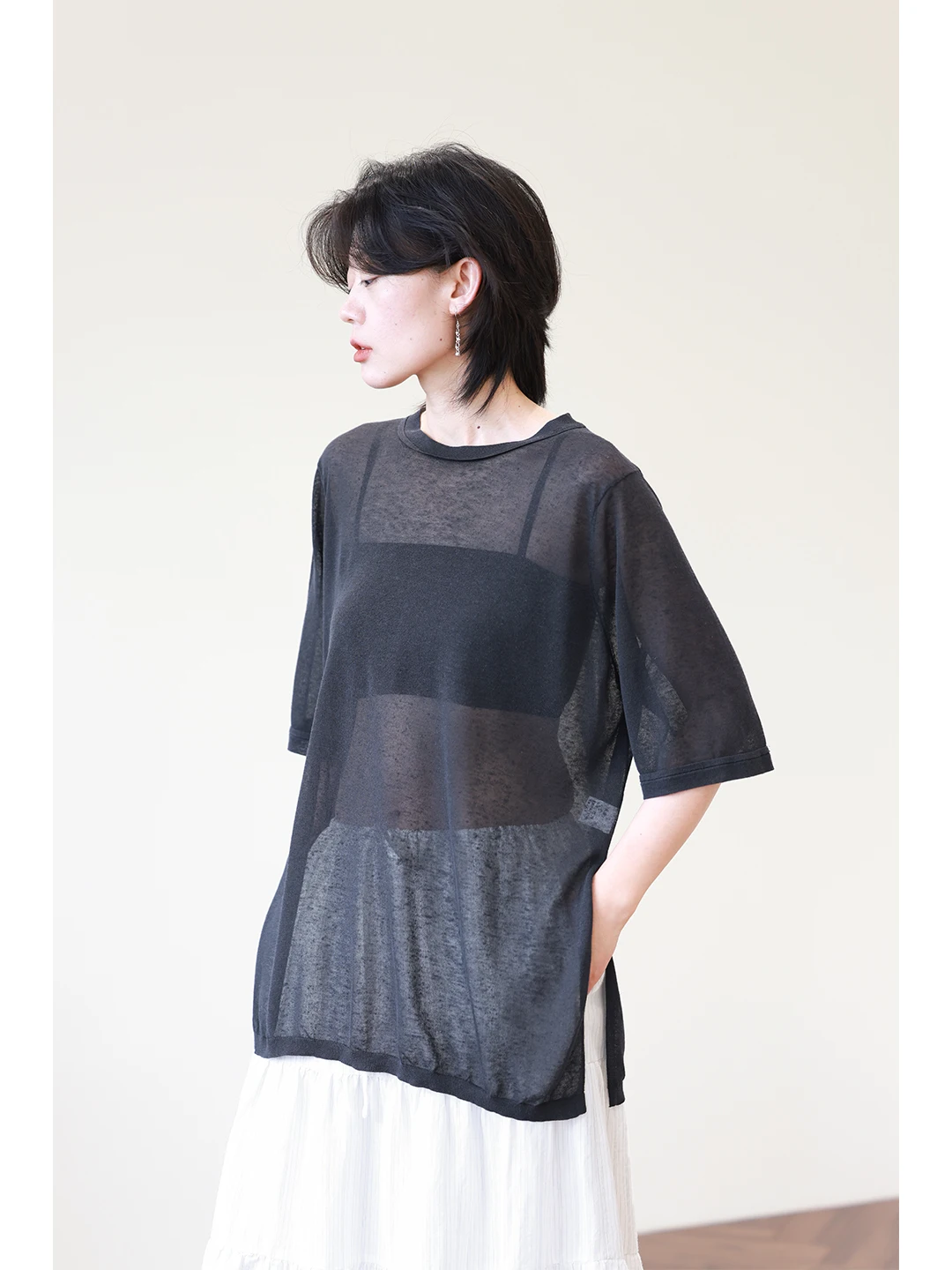 Sli Lazy Thin Linen ort Sve Knitted Sunade Cover up Women Loose round Ne Slit Layered Top Commute Sle Pure Color - AliExpress Sweaters&Jumpers