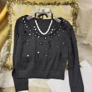 2025 Autumn New Heavy Beaded Elegant Sweet Girl Sweater Fashion Loose Color-Block Fake Two-Piece Halter Knitwear Women - AliExpress Sweaters&Jumpers