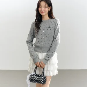 Early Autumn Casual Sle Knitted Cardigan Women's Polka Dot Button Versatile Outerwear Soft Polyester Fiber Long Sve roun... - AliExpress Sweaters&Jumpers