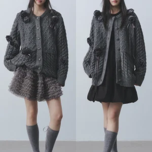 Dirl ey Rose Secret Sweet Cool 3D Knitted Sweater Thi Yarn Texture Outerwear Long Sve round Ne Coat for Women - AliExpress Sweaters&Jumpers
