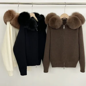 OFTBUY Cardigan Winter Clothing Sweater Women Trends Knitwear Real Fur with Natural Fur Women's Hooded Sweater Pulls Femmes - AliExpress Sweaters&Jumpers