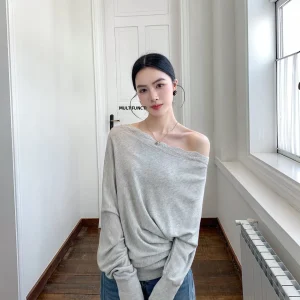 Binguo ey oulder-baring Casual Knitted Sweater Women's Spring New Sle High-ade Loose Fit Long Sve Faion Top - AliExpress Sweaters&Jumpers
