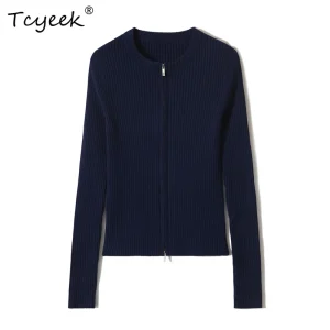 Tcyeek, 7.7%Sheep Wool Elegant Cardigans, Women O Neck Zipper, Versatile Casual OL Knit Sweater, 2024 Autumn Winter T48067QC - AliExpress Sweaters&Jumpers