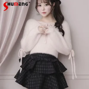 2026 Spring New Japanese Style Sweet Off-Shoulder Sweater for Women Loose Slimming Casual Knitted Pullover Lady Knitted Tops - AliExpress Sweaters&Jumpers