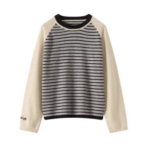 Autumn/Winter Women's 100% Cashmere Sweater Casual Striped Knit Head Tops Round Neck Warm Blouse Loose Thick embroidery Jumper - AliExpress Sweaters&Jumpers