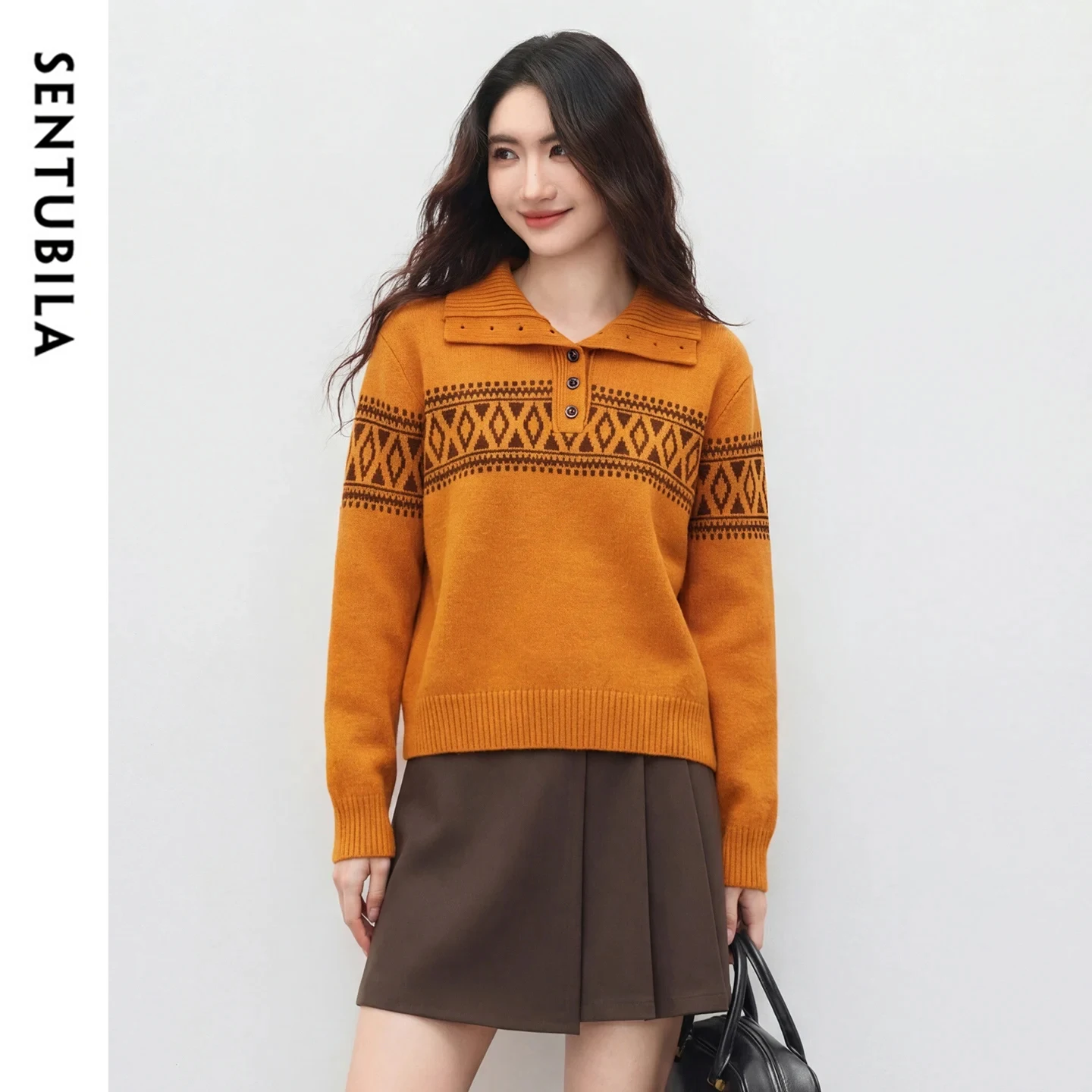 SENTUBILA Women's Sweater 2026 Fair Island Geometry Jacquard Stand Up Neck Thick Jumpers Casual Warm Women Winter Tops W61EA6556 - AliExpress Sweaters&Jumpers