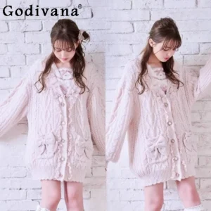 2026 Japanese Liz Mass-Produced Soft Knit Cardigan Girls Women's Lolita Heart Button Large Bow Loose Sweater Jacket Coat Spring - AliExpress Sweaters&Jumpers