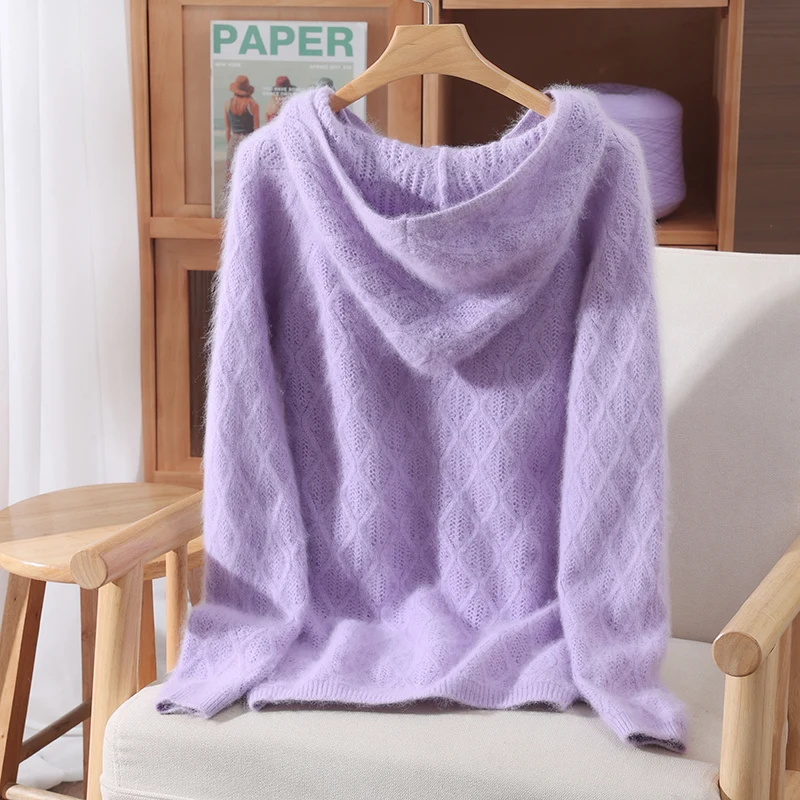 Long Sleeve Chic 100% Mink Cashmere Fashion V-Neck Sweater Hooded Sweatshirt Basics Hollow Out Soft Warm Autumn Winter Tops - AliExpress Sweaters&Jumpers