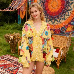 2025 Holiday Bohemian Handmade Thick Needle Three-Dimensional Crochet Grape V-Neck Knitted Cardigan Sweater Thick Warm Coat - AliExpress Sweaters&Jumpers