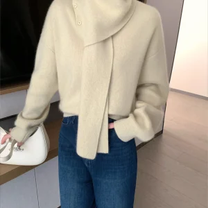 Ele Long Sve Knitted Sweater Women's Winter Faion Soft Sle Classy Personali Scarf Collar Casual Chic Girl's Wear - AliExpress Sweaters&Jumpers