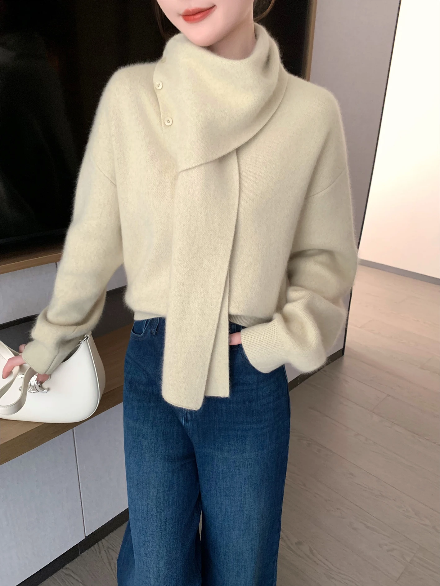 Ele Long Sve Knitted Sweater Women's Winter Faion Soft Sle Classy Personali Scarf Collar Casual Chic Girl's Wear - AliExpress Sweaters&Jumpers