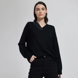 BC1043 Women's Pure Wool V-Neck Pullover Sweater Long-Sleeved Knitted Embroidered Top in Classic Colors - AliExpress Sweaters&Jumpers