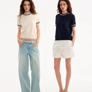 Slim Fit Wool Knitwear ort Sve Color Blo Waist Cinched Stripe Pattern Women's T-irt Inner Wear round Ne ort Length - AliExpress Sweaters&Jumpers