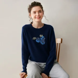Autumn/Winter Women's 100% Pure Cashmere Pullover Casual Solid Embroidered Knitted Sweater Loose Round Neck Tops Thick Jumper - AliExpress Sweaters&Jumpers