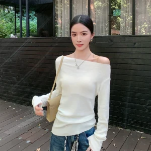 Binguo Women's Knitted Wool Blend Sweater in Beige Color with Collar Design Slim Fit Sle for Commuting in Spring And Autumn - AliExpress Sweaters&Jumpers
