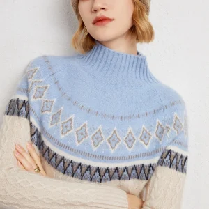 Autumn Winter 100% Cashmere Knitwear Women Ethnic Style Cashmere Sweater Faire Isle Jacquard Sweater Thick Mock Neck Pullover - AliExpress Sweaters&Jumpers