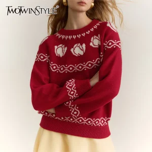 TWOTWINSTYLE Hit Color Loose Spliced Embroidery Sweaters for Women O Neck Long Sleeves Casual Sweater Female Autumn Clothing New - AliExpress Sweaters&Jumpers