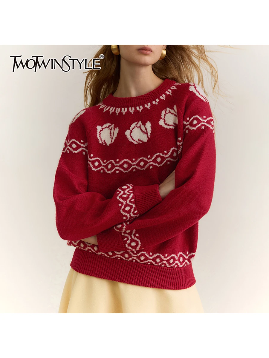 TWOTWINSTYLE Hit Color Loose Spliced Embroidery Sweaters for Women O Neck Long Sleeves Casual Sweater Female Autumn Clothing New - AliExpress Sweaters&Jumpers