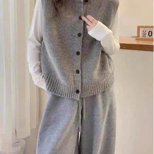 Autumn Winter Women's 00 Pure Wool Knitted round Ne Open Cardigan Vest Warm Inner Wear Top Faion Commute Sle Loose Fit - AliExpress Sweaters&Jumpers