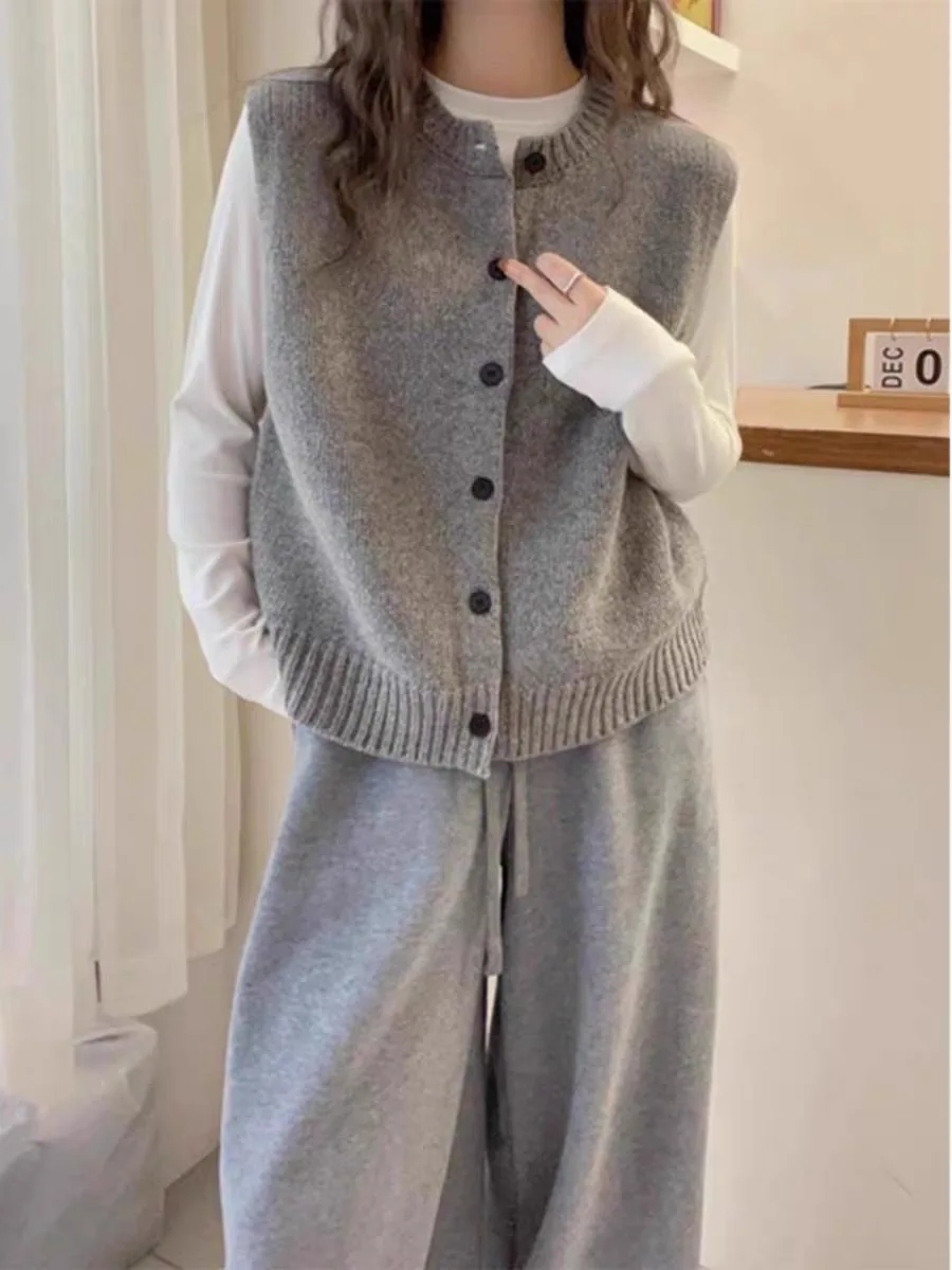 Autumn Winter Women's 00 Pure Wool Knitted round Ne Open Cardigan Vest Warm Inner Wear Top Faion Commute Sle Loose Fit - AliExpress Sweaters&Jumpers