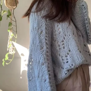 2025 Spring Fashion New Product Pure Handmade Weaving Light Blue Round Neck Sweater Pullover Mohair Long sleeved Top Knitted Fab - AliExpress Sweaters&Jumpers