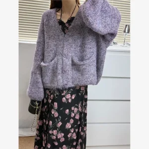 Korean Sle Vintage Soft Color Knit V-Ne Button ket ort Thiened Sweater Coat Women Autumn Winter Warm Loose Fit - AliExpress Sweaters&Jumpers