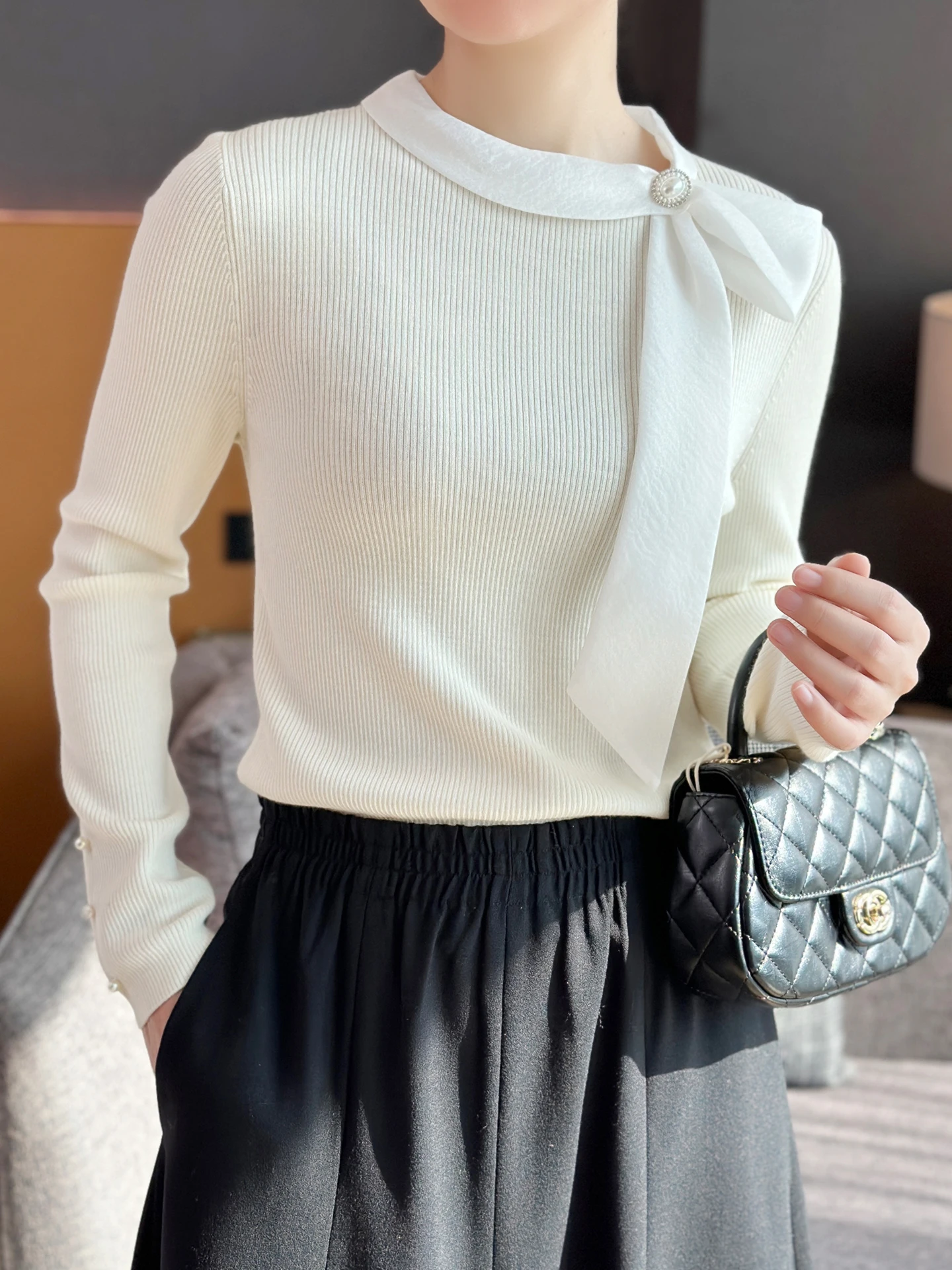 Woolen Knitted Sweater with Knot And Beads Slimming Base Layer Commute Suitable Soft Fine Gauge Yarn - AliExpress Sweaters&Jumpers