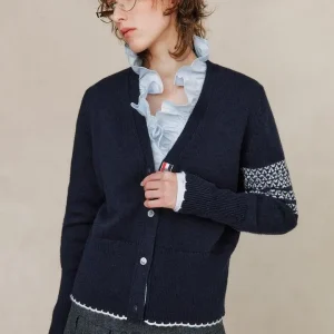 00% Wool Knitted Cardigan Sweater Soft V-Ne Long Sve College Sle Four Stripe Snowflake Doggie Embroidery Warm Daily Wear - AliExpress Sweaters&Jumpers