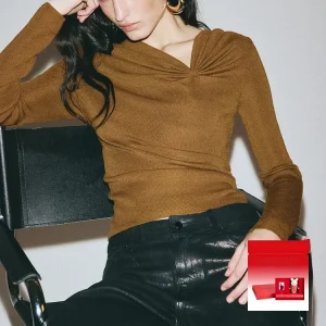 H&M Spring Women's Knitted irt Draped Feeling Blend of Polyester And Viscose Slim Fit Casual Sle Wool Polyester Blend - AliExpress Sweaters&Jumpers