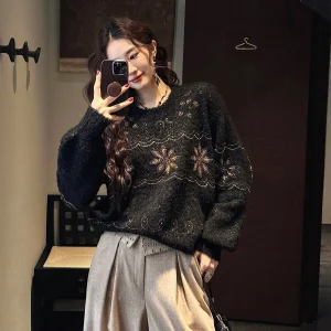 Sanji Bla Flower Feijin New Chinese Sle Fair Isle Knitwear Winter Women's Outerwear Trendy Long Sve Warm Boring Proof - AliExpress Sweaters&Jumpers