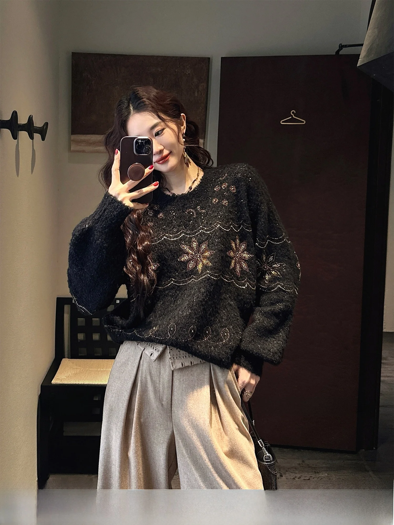 Sanji Bla Flower Feijin New Chinese Sle Fair Isle Knitwear Winter Women's Outerwear Trendy Long Sve Warm Boring Proof - AliExpress Sweaters&Jumpers
