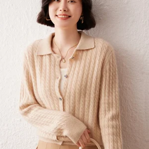 Women's O-neck Button Cardigan Autumn Winter Cable Stitch Cashmere Sweater Female Grace 100% Cashmere Knitwear Soft Fashion Tops - AliExpress Sweaters&Jumpers