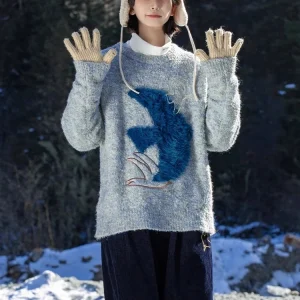 2025 Autumn New Japanese Style Faux Mink Hand-Painted Jacquard Long Sleeve Round Neck Versatile Casual Soft Comfortable Sweater - AliExpress Sweaters&Jumpers