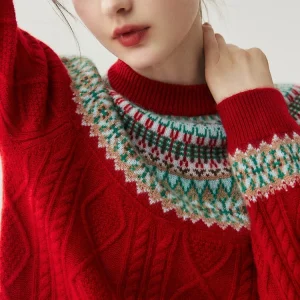 Autumn Winter Women's Mock Neck Pullover Cashmere Sweater Fair Isle Jacquard Vintage 100% Cashmere Knitwear High-end Clothes Top - AliExpress Sweaters&Jumpers