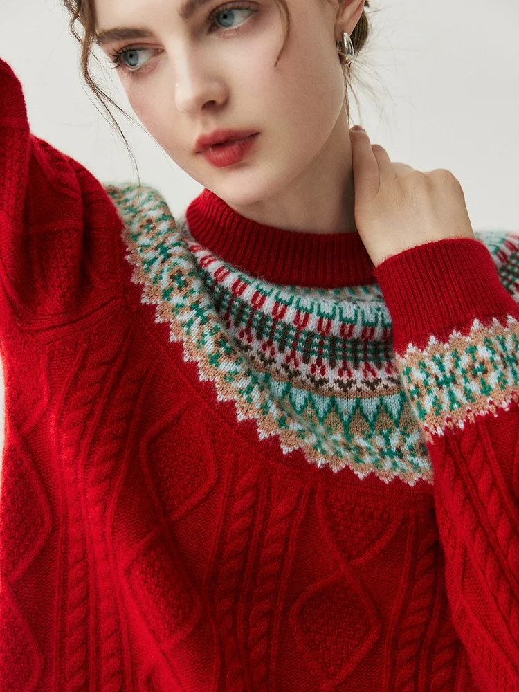 Autumn Winter Women's Mock Neck Pullover Cashmere Sweater Fair Isle Jacquard Vintage 100% Cashmere Knitwear High-end Clothes Top - AliExpress Sweaters&Jumpers