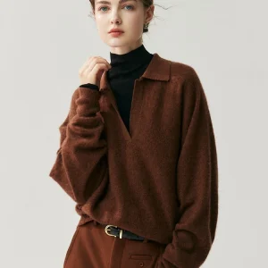 Loose Women Polo Big V-neck Pullover Sweater 100% Cashmere Knitwear Autumn Winter Office Lady Classic Korean Popular Clothes Top - AliExpress Sweaters&Jumpers