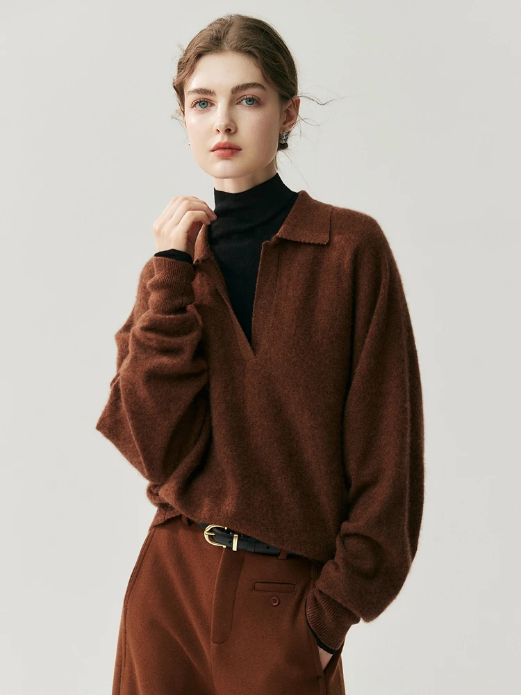 Loose Women Polo Big V-neck Pullover Sweater 100% Cashmere Knitwear Autumn Winter Office Lady Classic Korean Popular Clothes Top - AliExpress Sweaters&Jumpers