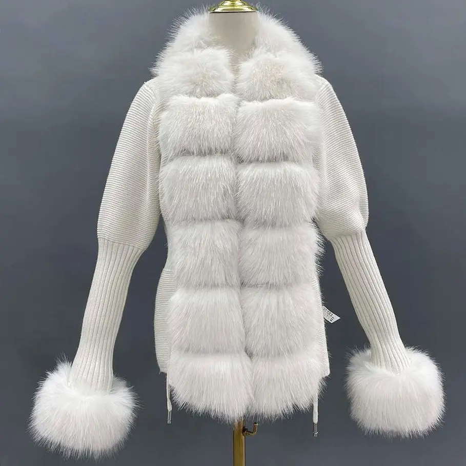 Janefur Knitted Cardigan with Fur Trim Women 2022 Fashion Luxury Plush Fake Fur Sweater Europe Fall Winter Female Faux Fur Coats - AliExpress Sweaters&Jumpers