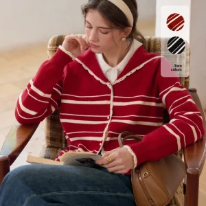 Retro Sle Women's Open Cardigan Knitted Loose Sweater Navy Collar Striped Pattern Fce Soft Acrylic And Nylon Blend Winte... - AliExpress Sweaters&Jumpers