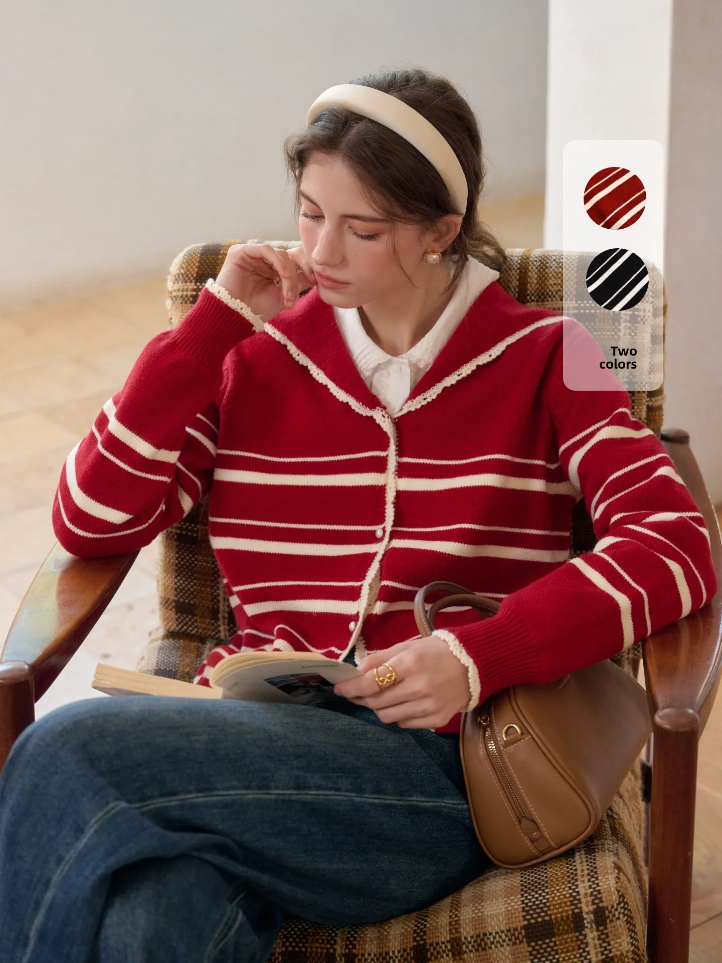Retro Sle Women's Open Cardigan Knitted Loose Sweater Navy Collar Striped Pattern Fce Soft Acrylic And Nylon Blend Winte... - AliExpress Sweaters&Jumpers