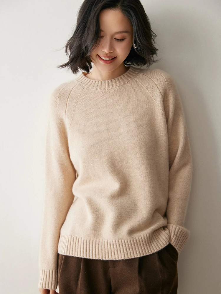Chic Sweater Women's Pullover Long Raglan Sleeves Knit Autumn Winter 100% Cashmere Sweater Clothing O-Neck Thick Warm Basic Tops - AliExpress Sweaters&Jumpers