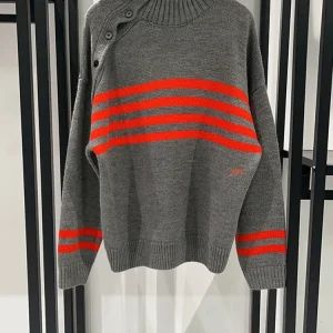 Loose Fit Asymmetrical High Ne Sweater for Women Side Button Red Stripe Design Autumn Winter Ladies Knitwear Casual Sle - AliExpress Sweaters&Jumpers