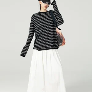 Biossance Simple Just Right Soft Lazy Casual round Ne Striped Long Sve Loose Cover up T-irt Women's Faion Spring 2026 - AliExpress Sweaters&Jumpers