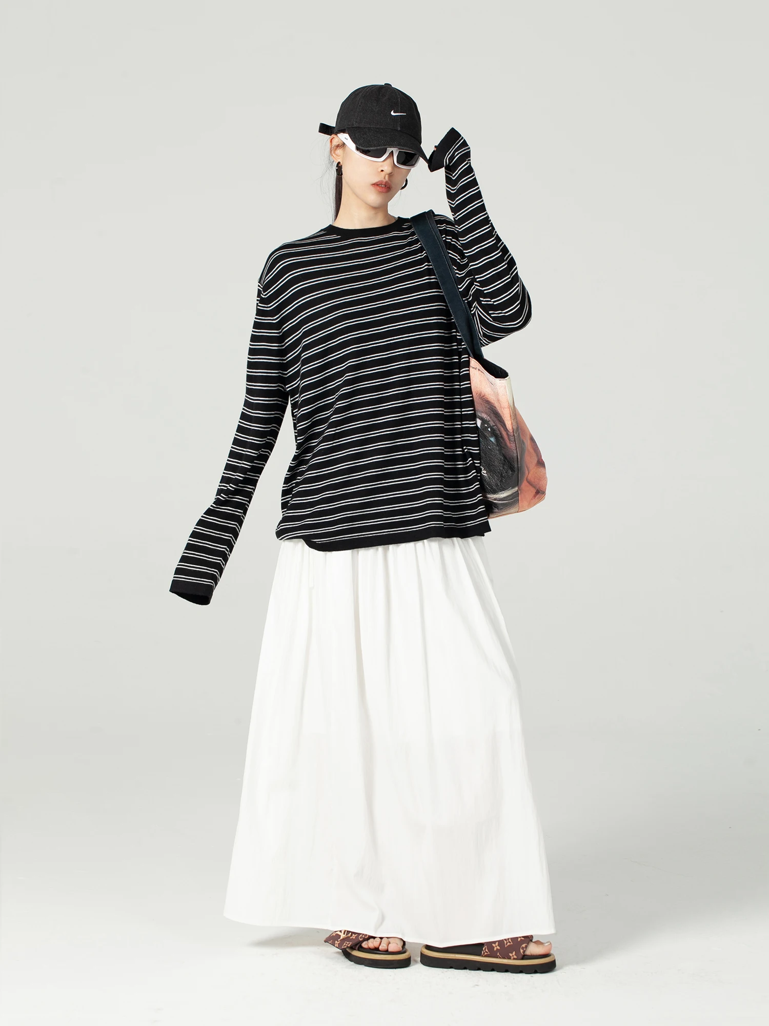 Biossance Simple Just Right Soft Lazy Casual round Ne Striped Long Sve Loose Cover up T-irt Women's Faion Spring 2026 - AliExpress Sweaters&Jumpers