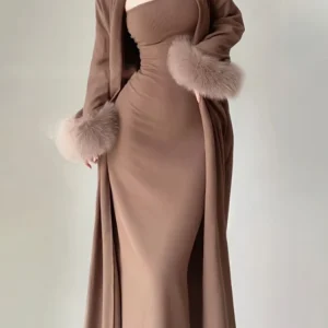 Vintage Fashion Thick Knitted Suit Women's 2023 Autumn Winter Splicing Wool Long Cardigan Coat+Long Chest Dresses Two-Piece Set - AliExpress Sweaters&Jumpers