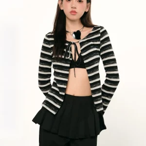 Fos Original Design Women's Knitted Sweater with Careful Strap Design And Stripe Pattern Bla White Contrast Spicy Girl Top - AliExpress Sweaters&Jumpers