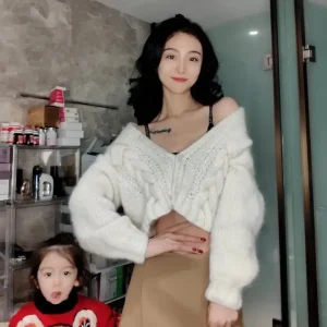 Mohair V-neck Knitted Cardigan for Women, Fried Dough Twists Coat Soft Casual Loose, Versatile, Fashion, Autumn, Winter, New - AliExpress Sweaters&Jumpers