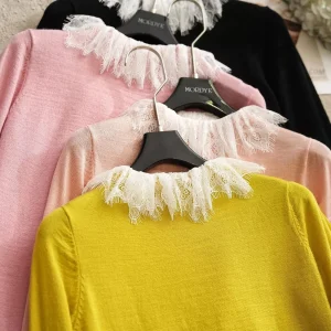 Chic Lace Collar Wool Knit Sweater Skin-friendly y Candy Stand Collar Knitted Base Layer Top Women's Faion Commute Sle - AliExpress Sweaters&Jumpers
