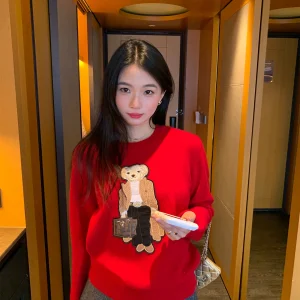 Red Women's Knitted Sweater Winter Outerwear Embroidered Pure Wool Long Sve Soft Warm Casual Sle round Ne Sweater - AliExpress Sweaters&Jumpers