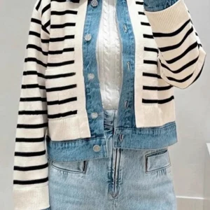 Quali S Home Spring College Sle Patchwork Denim irt Collar Stripe Knitted Open Cardigan Outerwear Women's Faion - AliExpress Sweaters&Jumpers